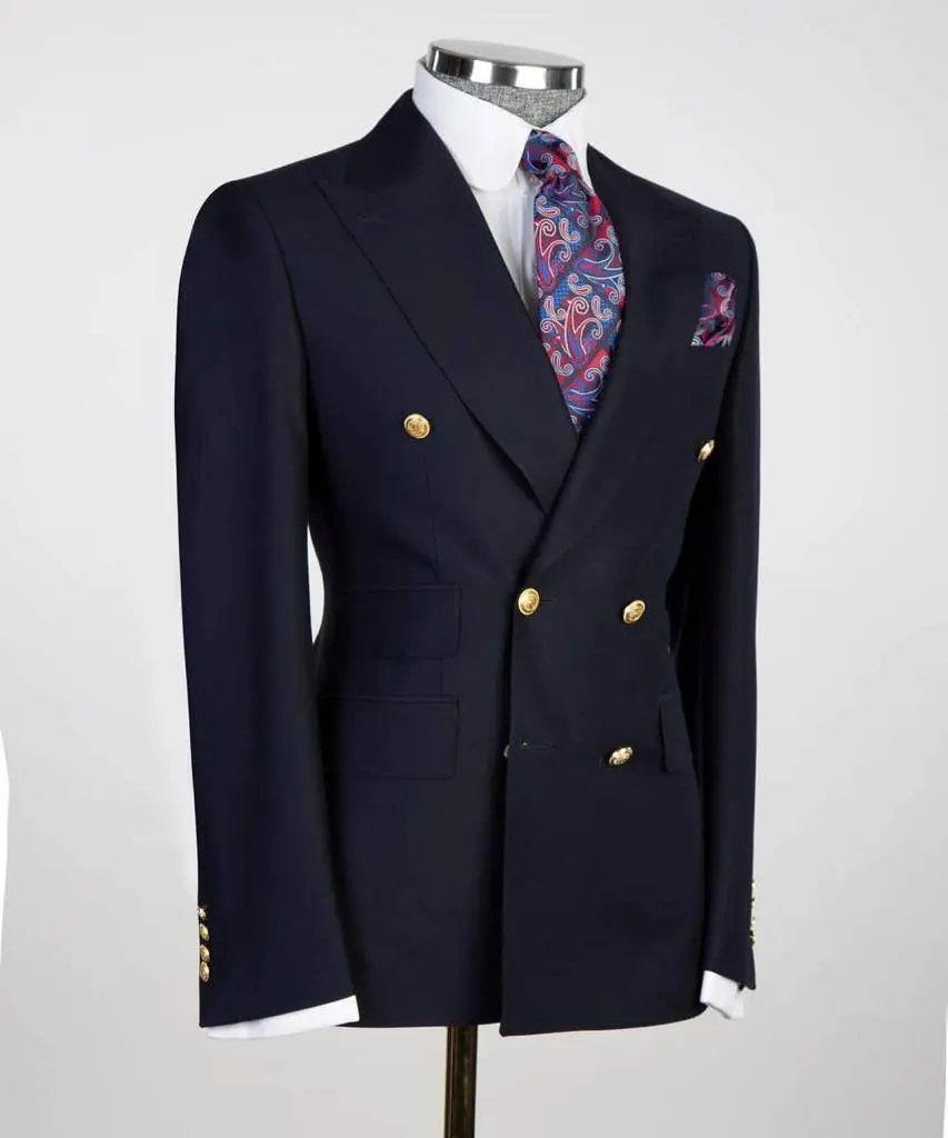 Double Breasted Navy Suit Peak Lapel 2pc — photograph 4
