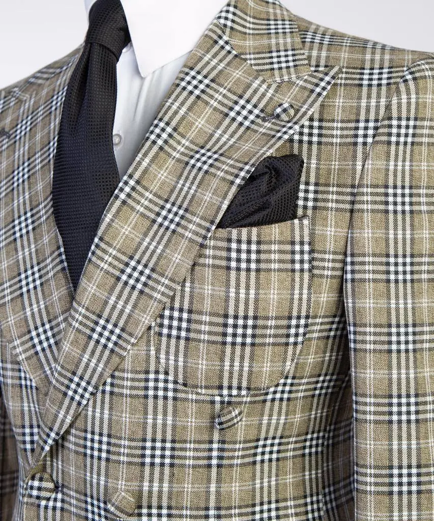 Men's Suit, 2 Piece Plaided Double Breasted Beige — photograph 2