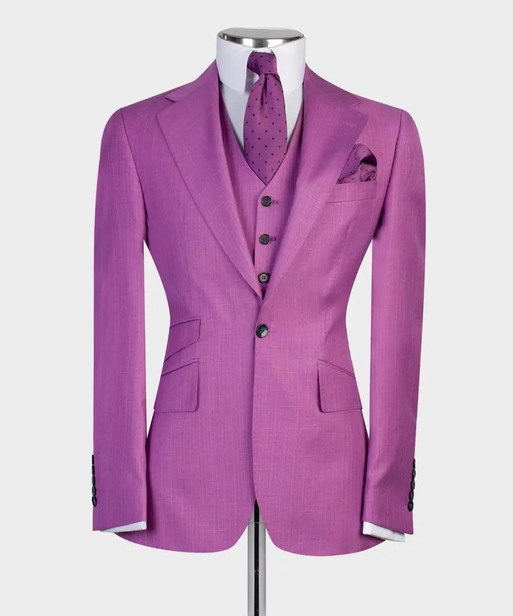 Men's 3 Piece Classic Purple Pink Suit — photograph 2