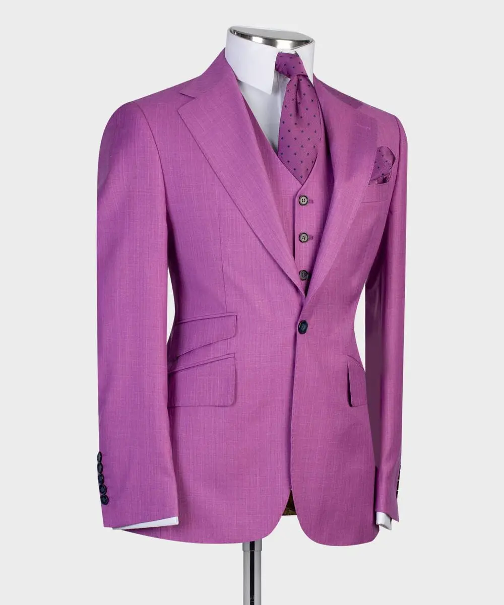 Men's 3 Piece Classic Purple Pink Suit — photograph 3