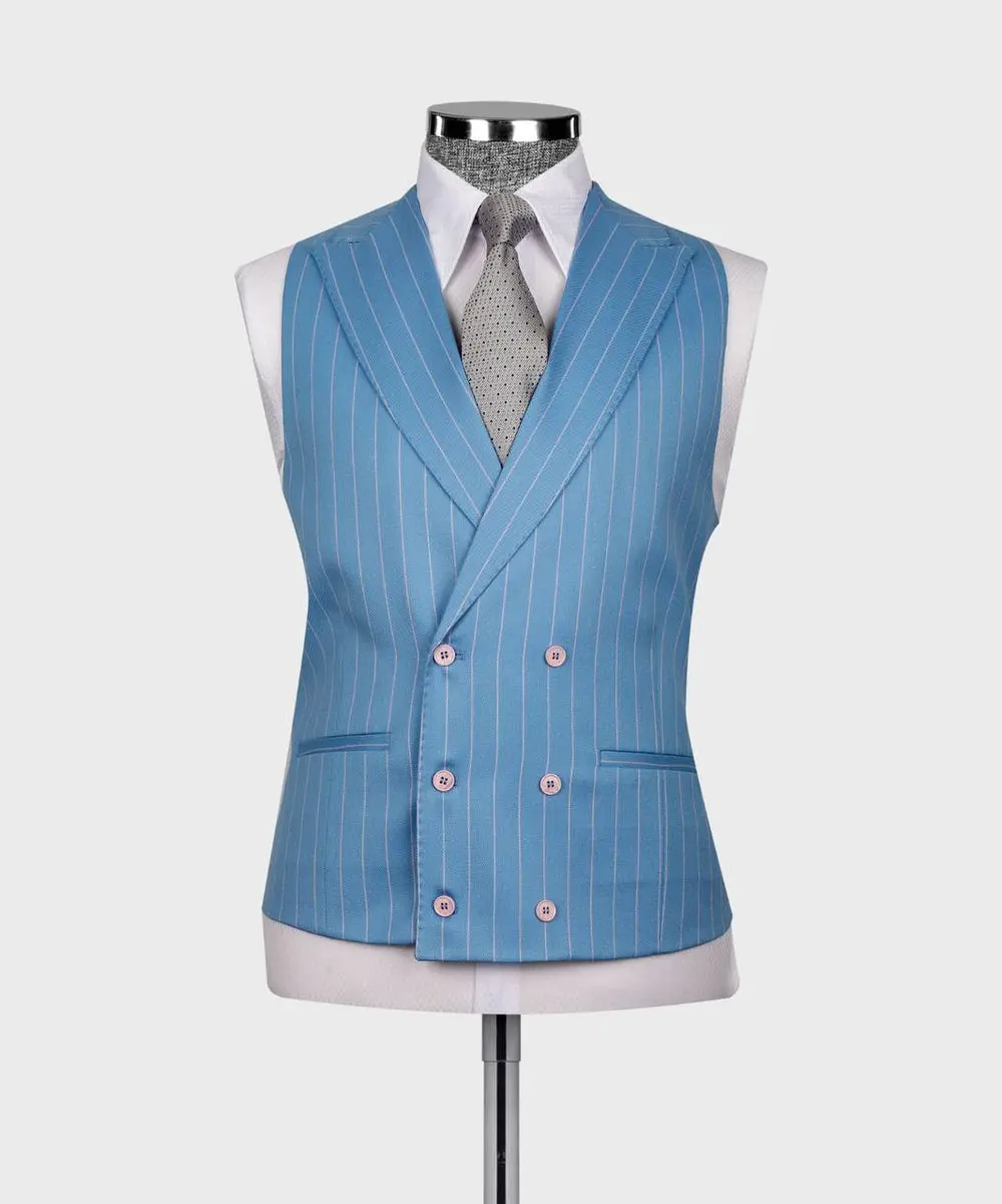 Men's Suit Set, %100 Wool, Striped, Blue — photograph 4