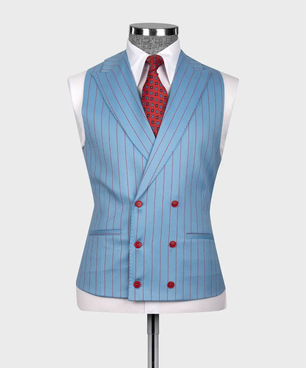 Men's Suit Set, %100 Wool, Striped, Blue — photograph 4