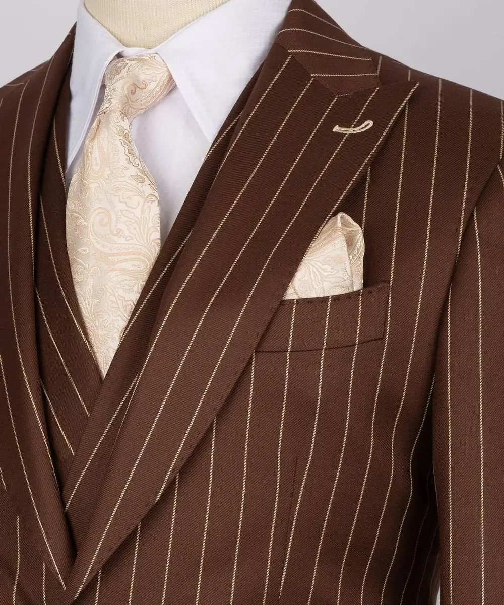 Men's Suit Set, %100 Wool, Striped, Brown — photograph 2
