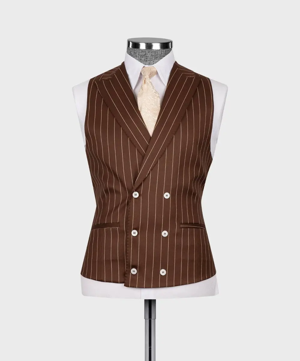 Men's Suit Set, %100 Wool, Striped, Brown — photograph 5