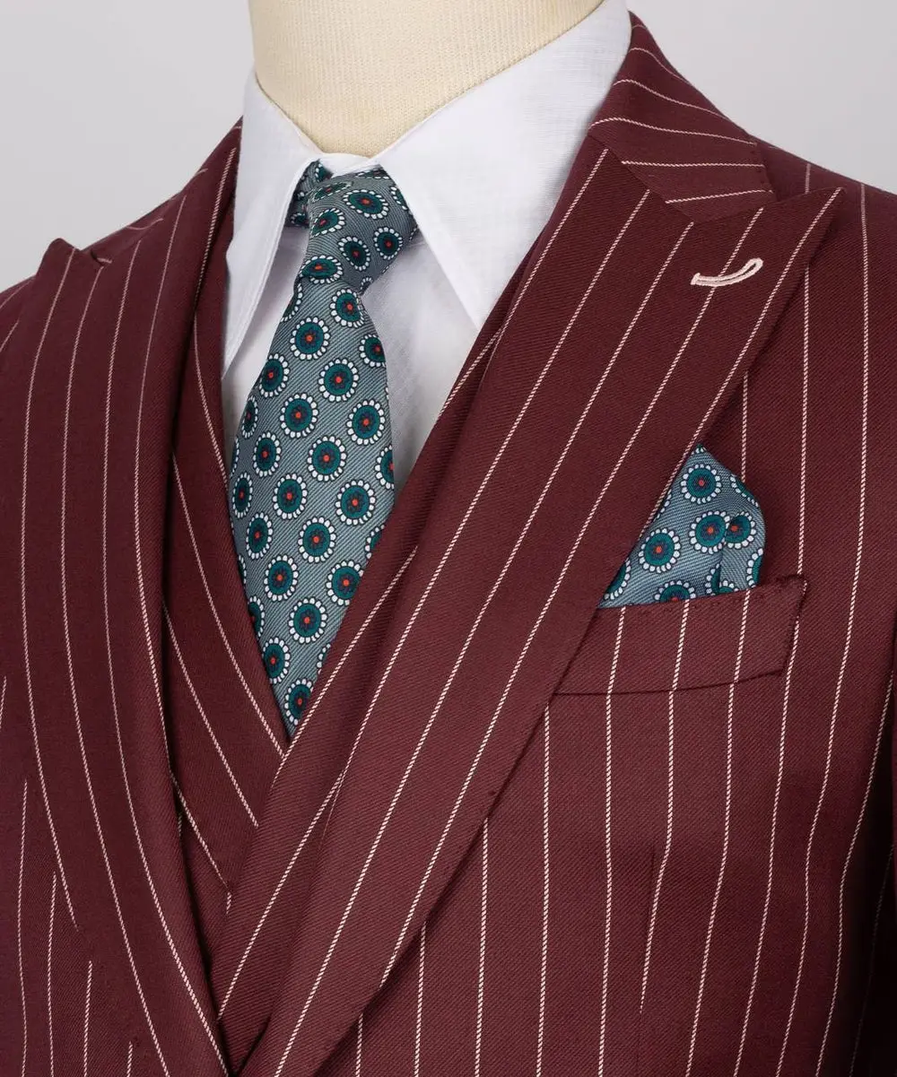 Men's Suit Set, %100 Wool, Striped, Burgundy — photograph 2