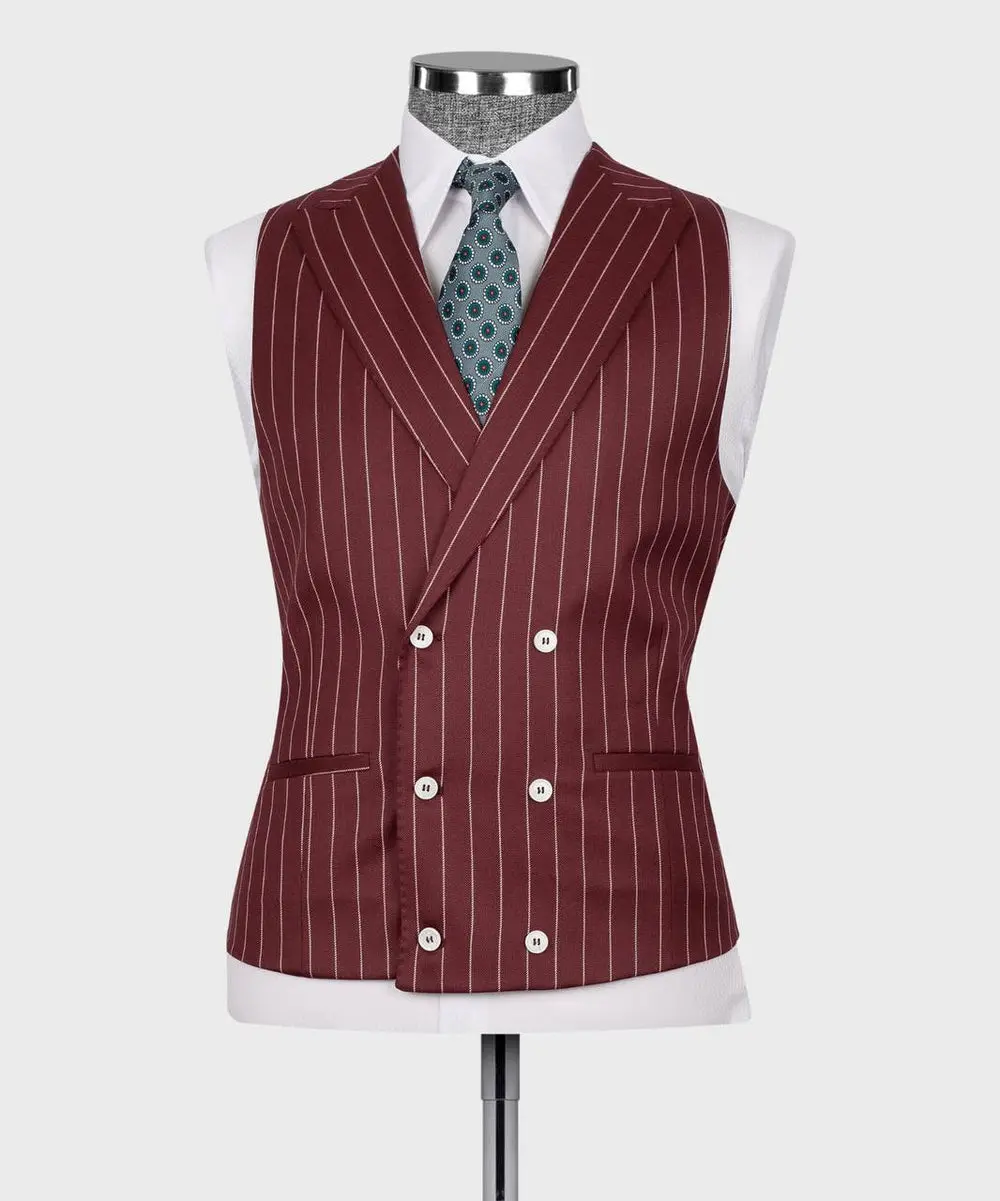 Men's Suit Set, %100 Wool, Striped, Burgundy — photograph 4