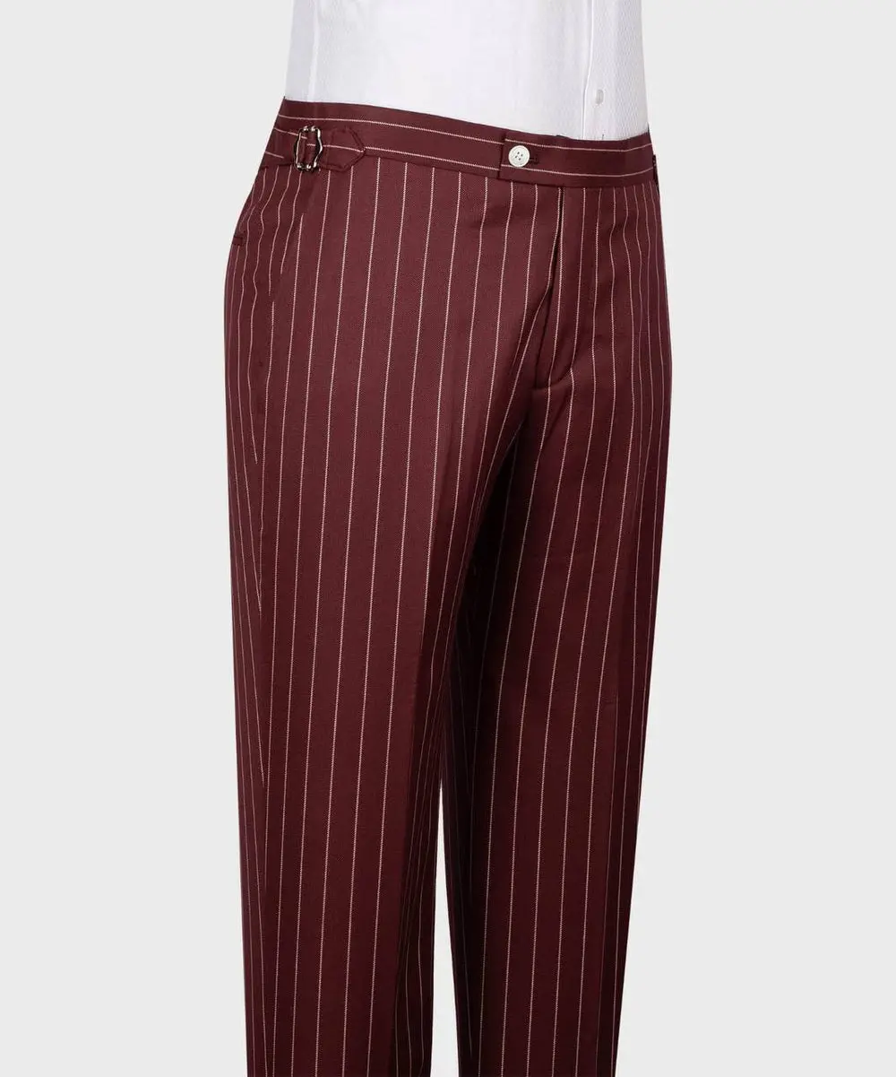 Men's Suit Set, %100 Wool, Striped, Burgundy — photograph 6