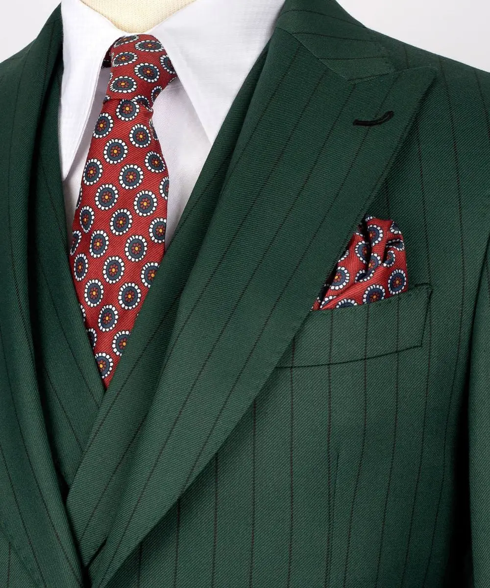 Men's Suit Set, %100 Wool, Striped, Green — photograph 2