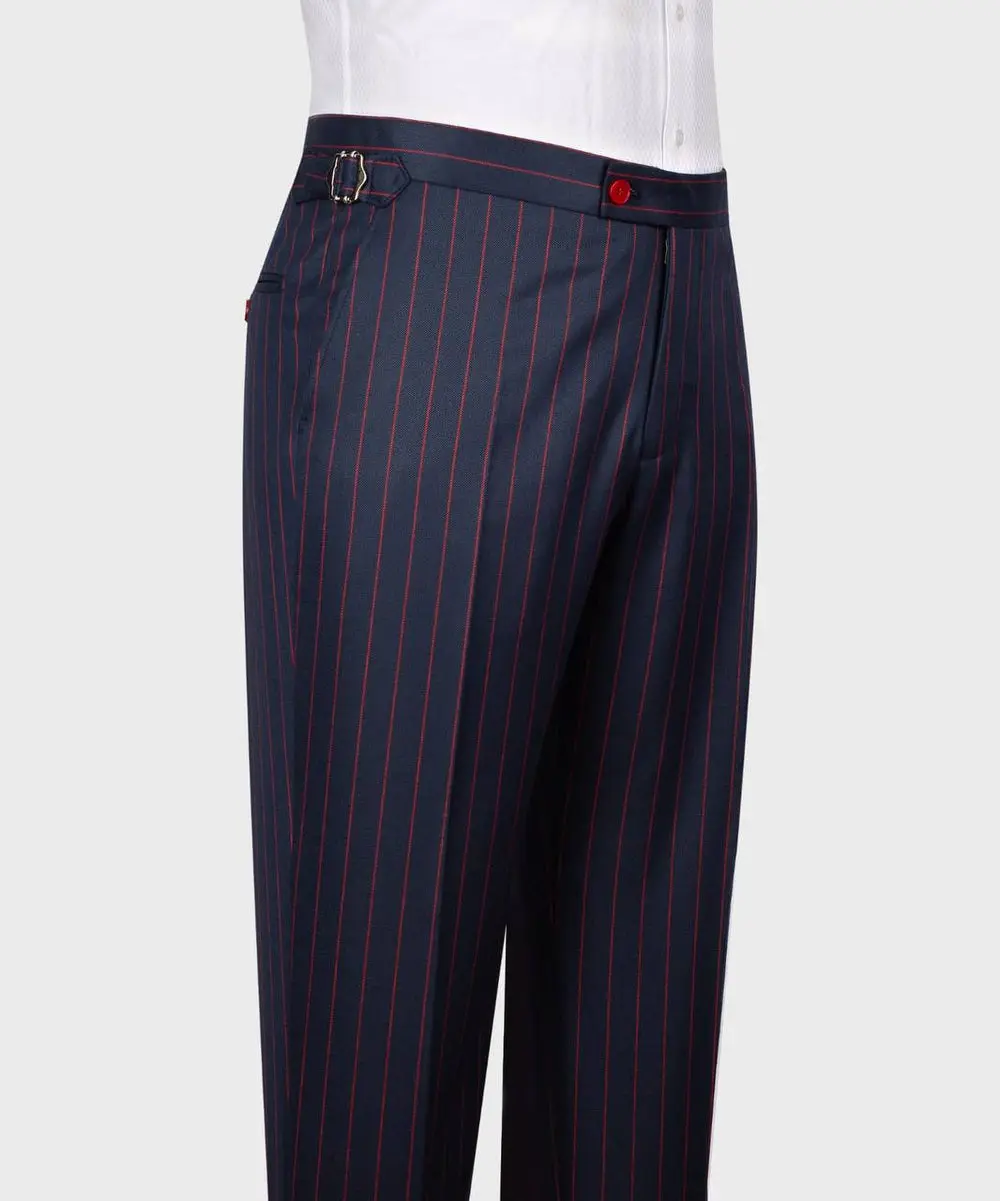 Men's Suit Set, %100 Wool, Striped, Navy — photograph 5