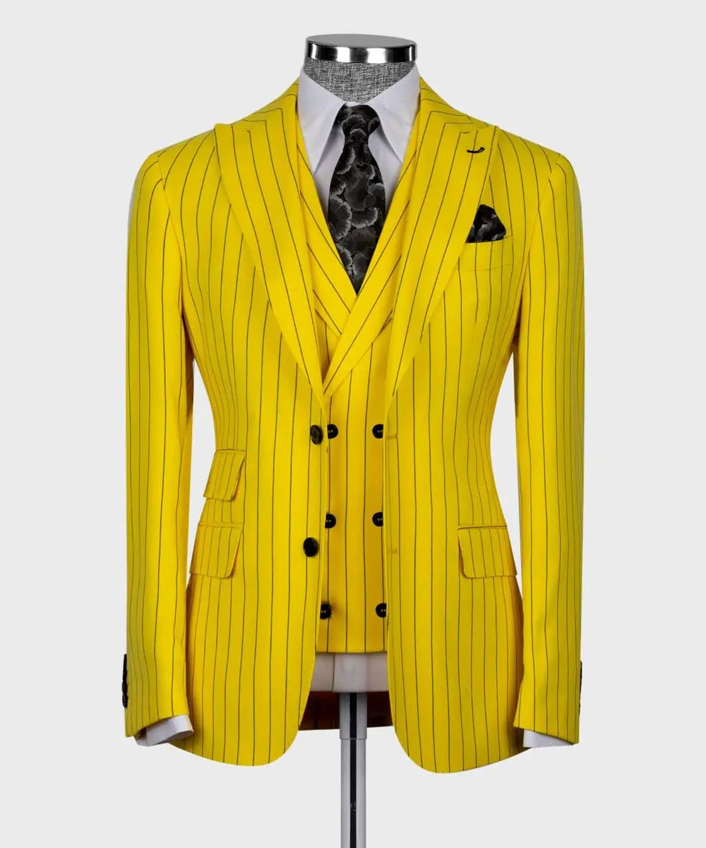 Men's Suit Set, %100 Wool, Striped, Yellow — photograph 1