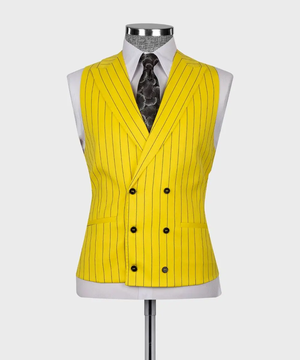 Men's Suit Set, %100 Wool, Striped, Yellow — photograph 3