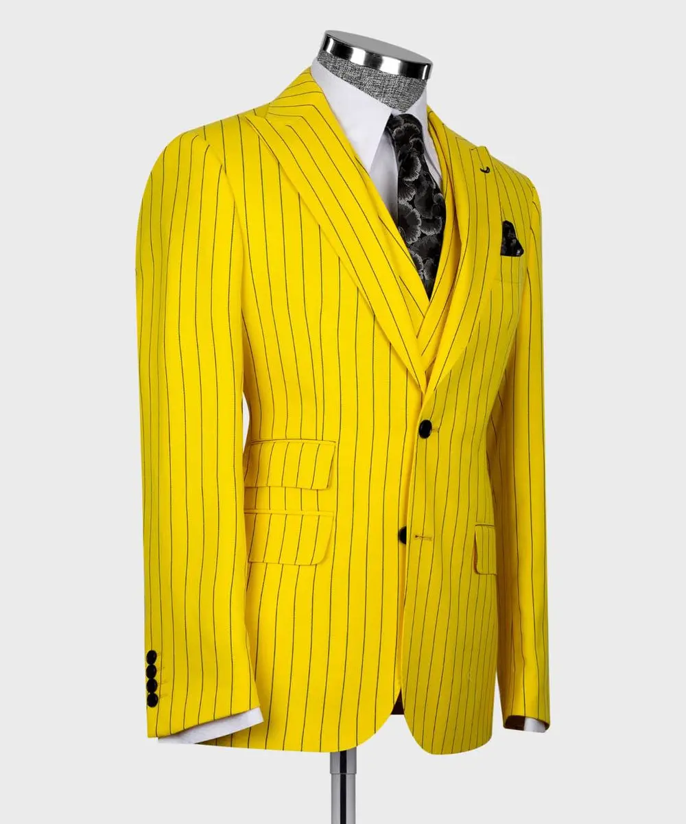 Men's Suit Set, %100 Wool, Striped, Yellow — photograph 4