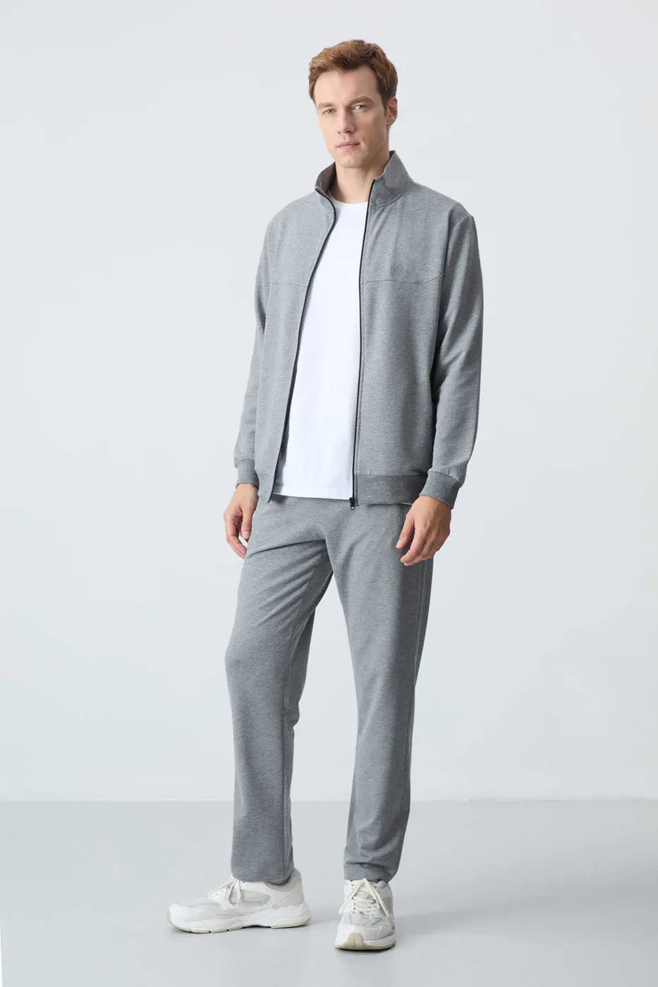 Men's Grey Melange Comfort Fit Tracksuit Set — photograph 1
