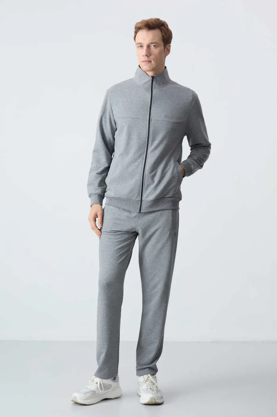 Men's Grey Melange Comfort Fit Tracksuit Set — photograph 3
