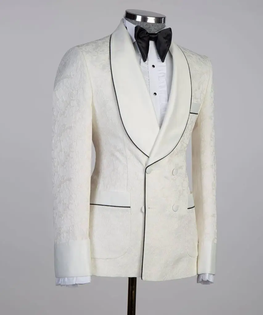 Men's 3 Piece Double Breasted Beige Tuxedo — photograph 3
