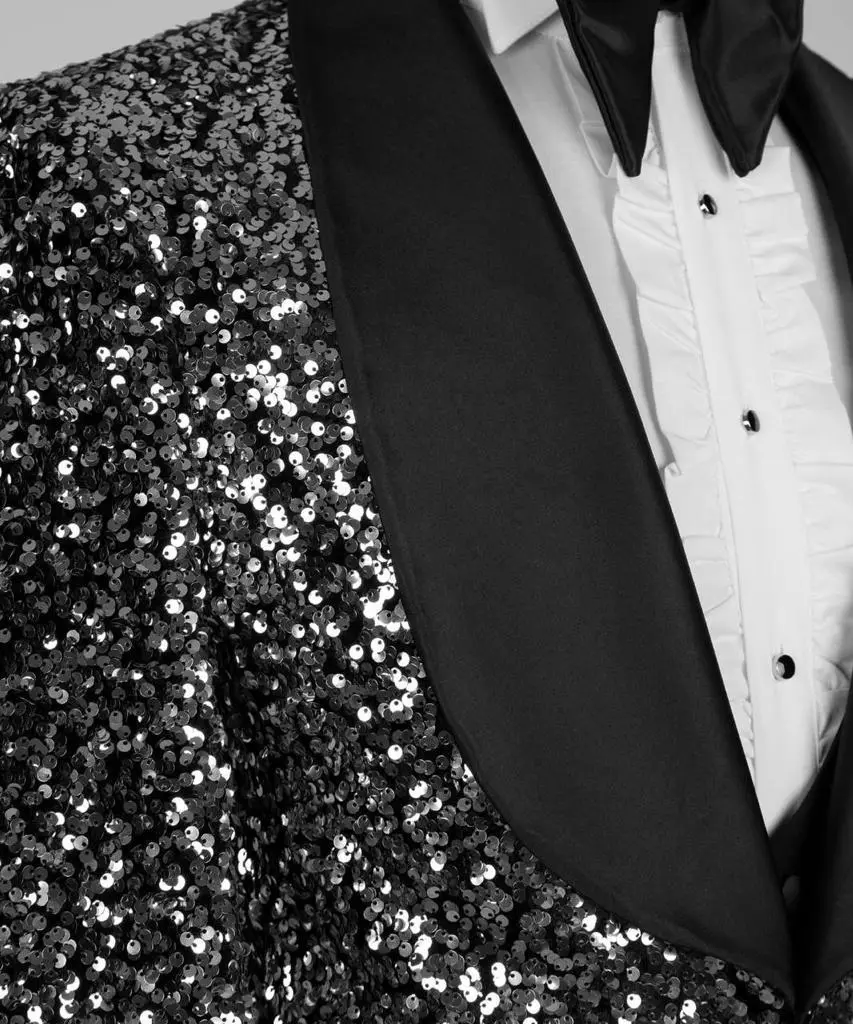 Men's 3 Piece Sequin Grey/Black Tuxedo — photograph 2