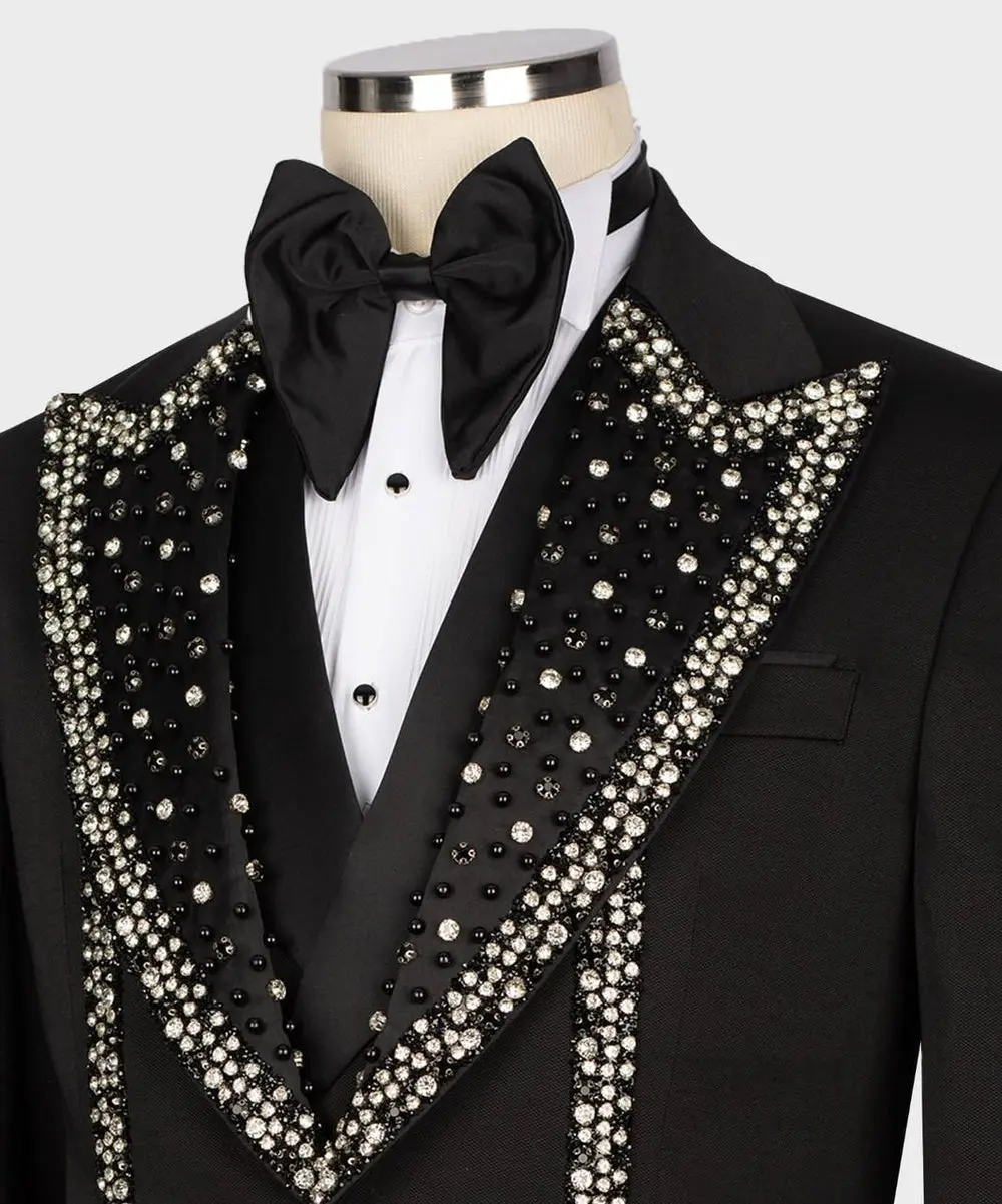 Men's Black Tuxedo, Silver Gem Stoned — photograph 2