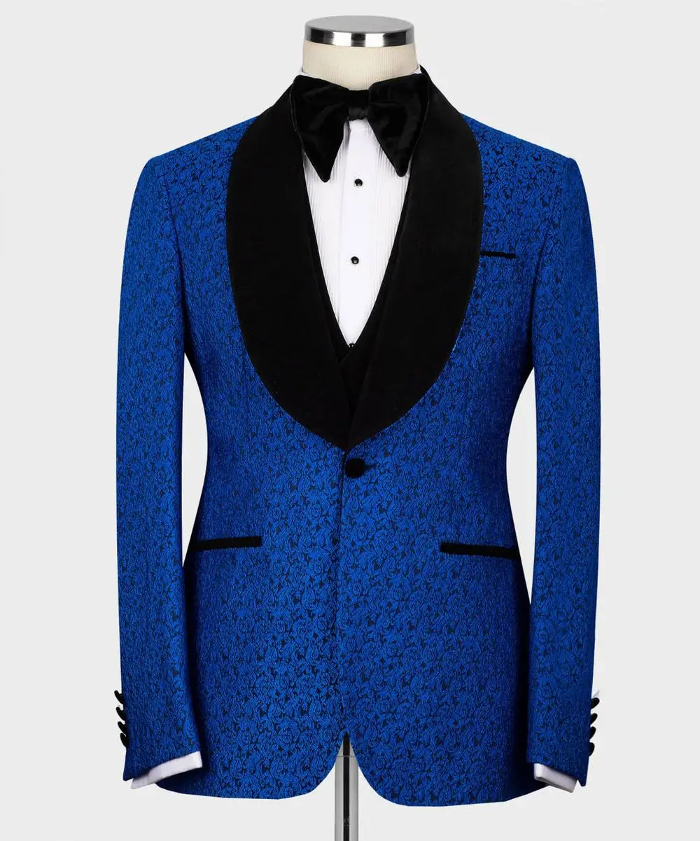 Men's Tuxedo-Textured Blue-Black Velvet Lapel — photograph 1