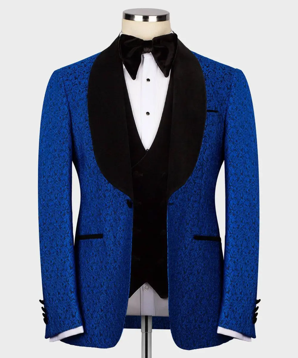 Men's Tuxedo-Textured Blue-Black Velvet Lapel — photograph 4