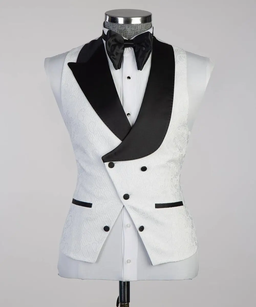 Men's White Tuxedo-Asymmetrical Black Satin Lapel — photograph 3