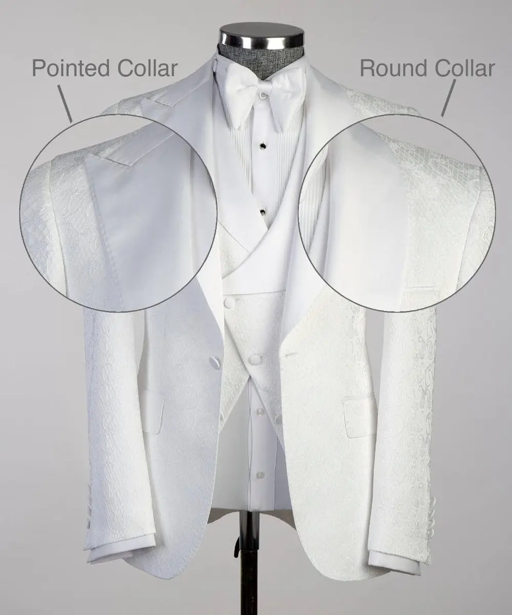Men's White Patterned Tuxedo-Asymmetrical Satin Lapel — photograph 5