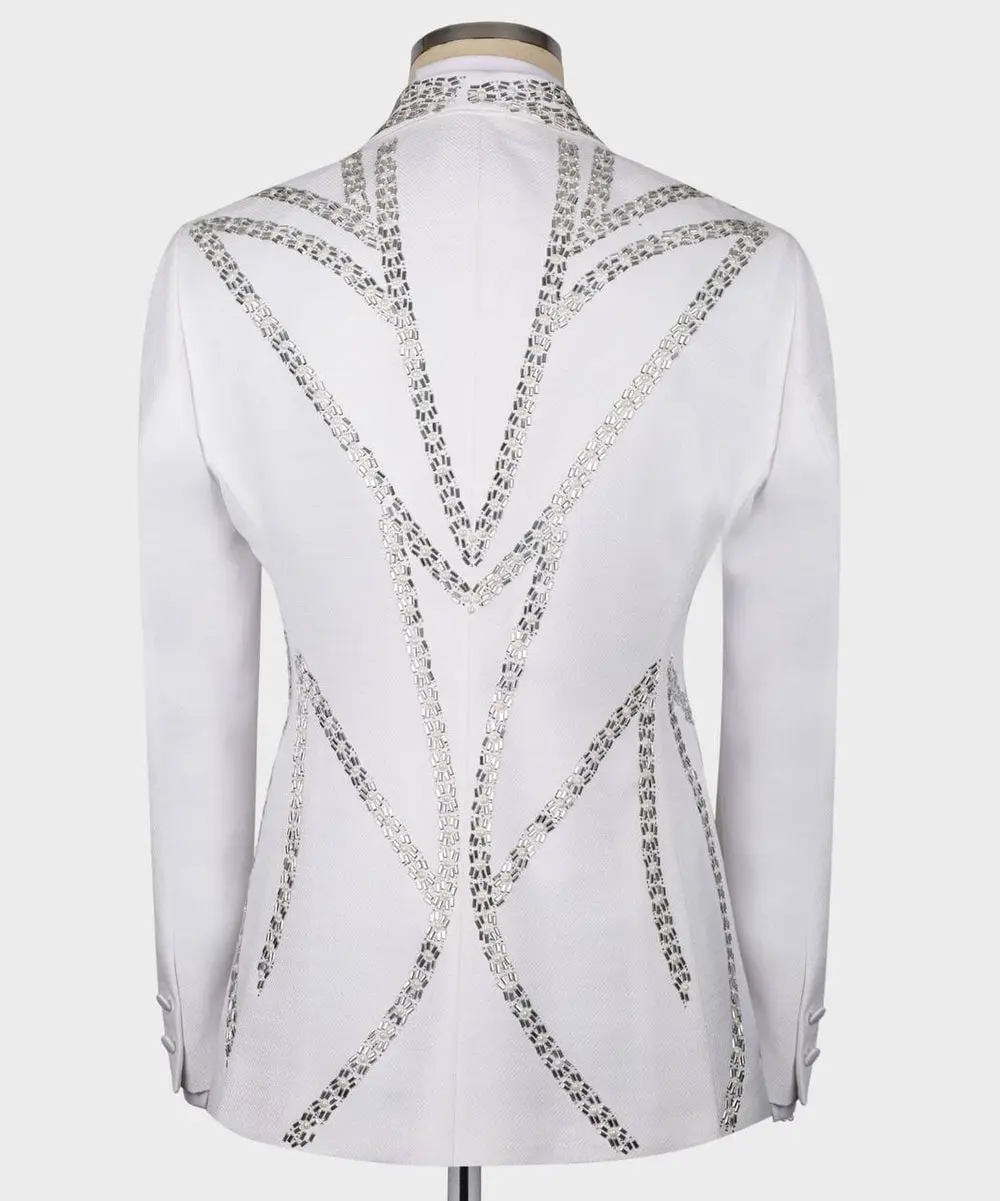 Men's White Tuxedo, Silver Gem Stoned — photograph 5