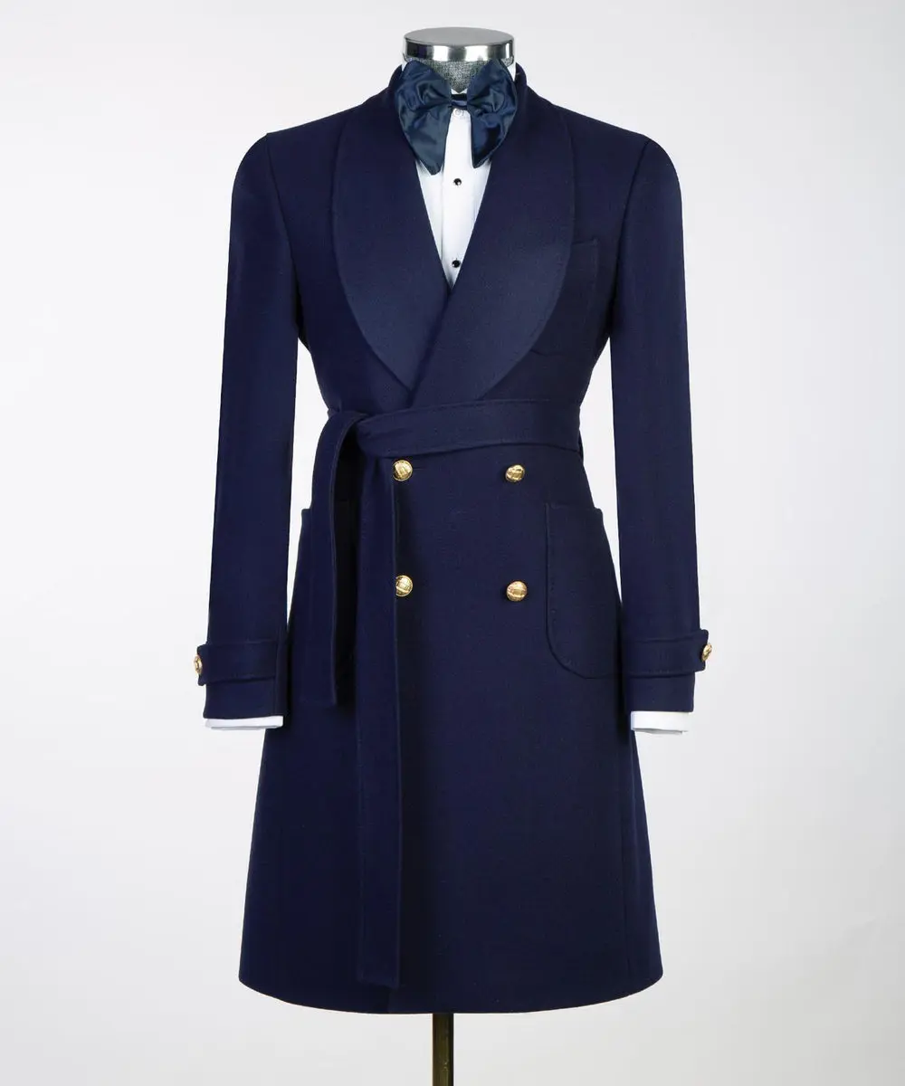 Navy Double Breasted Men’s Long Coat — photograph 4