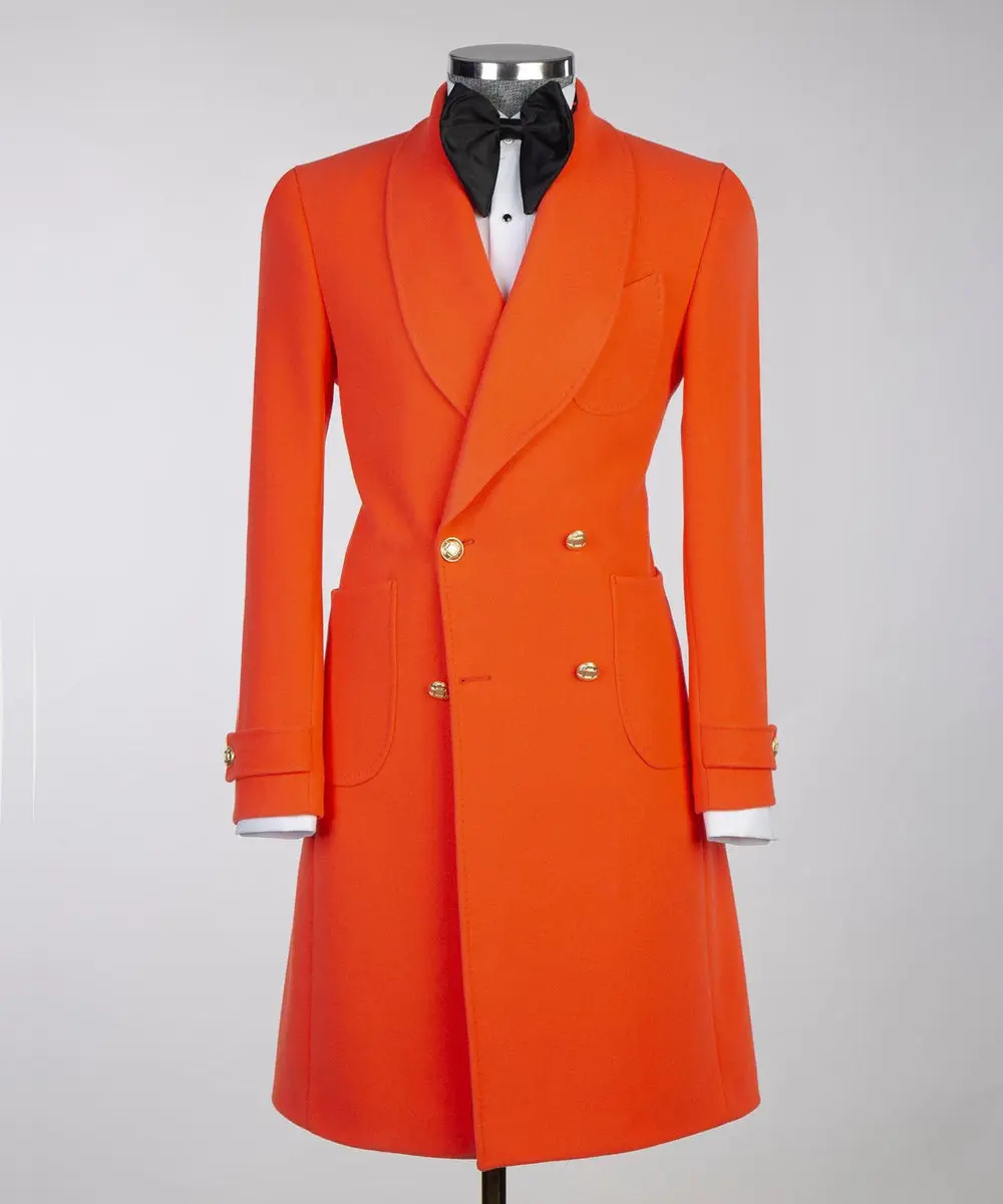 Orange Double Breasted Men’s Long Coat — photograph 4
