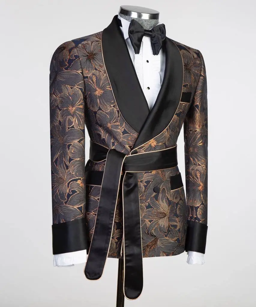 Men's 3 Piece Double Breasted Black and Gold Tuxedo — photograph 4