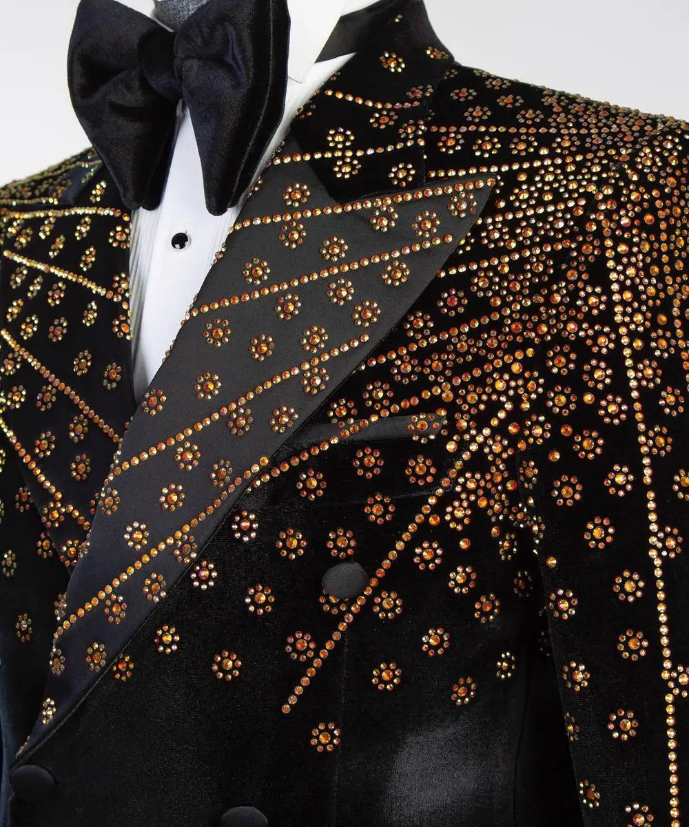 Black Velvet Tuxedo, Gold Rhinestone, Double-Breasted — photograph 2