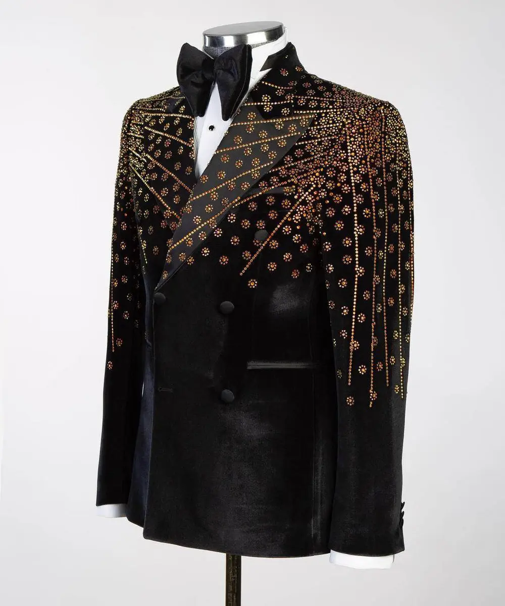 Black Velvet Tuxedo, Gold Rhinestone, Double-Breasted — photograph 3