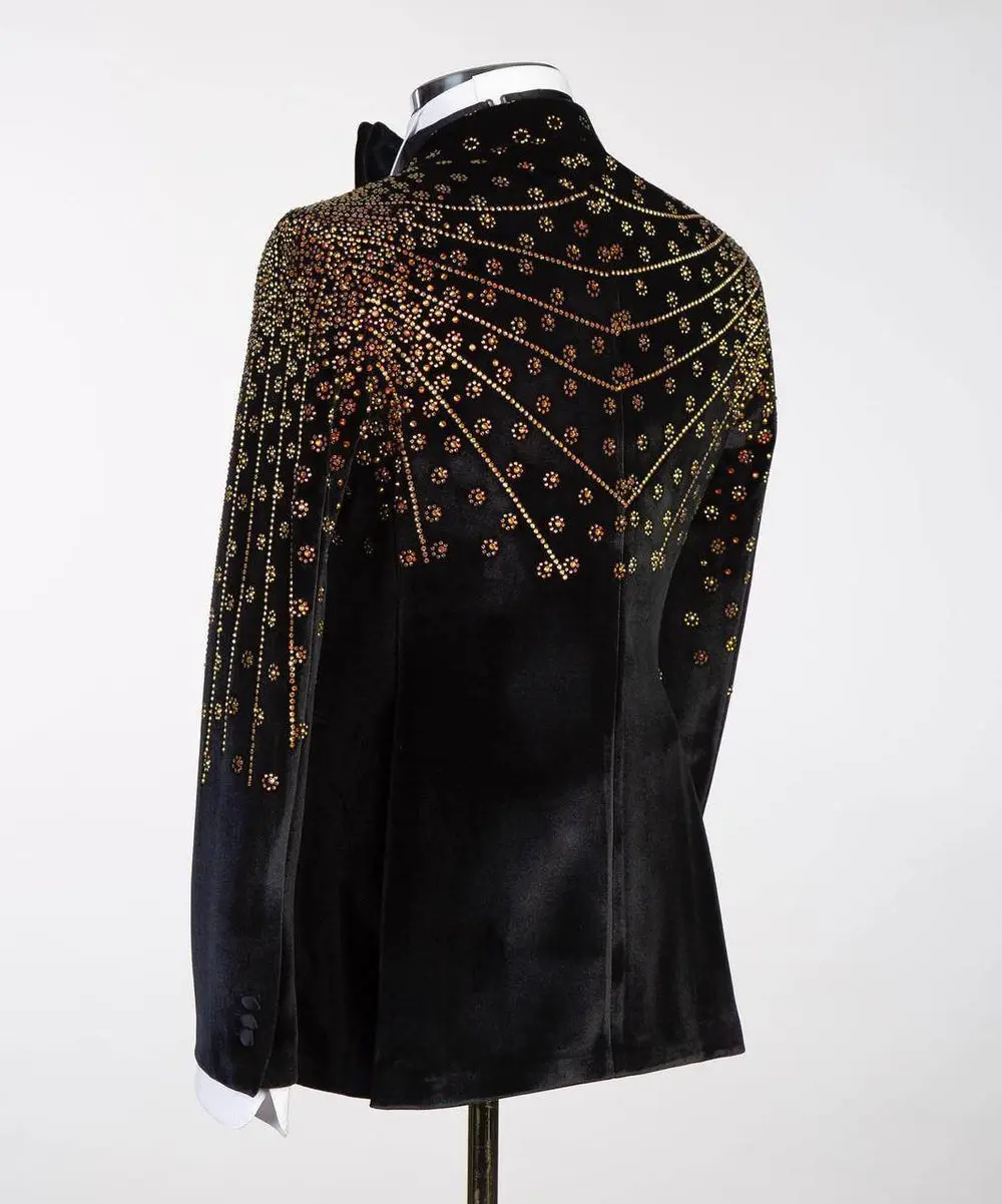 Black Velvet Tuxedo, Gold Rhinestone, Double-Breasted — photograph 4