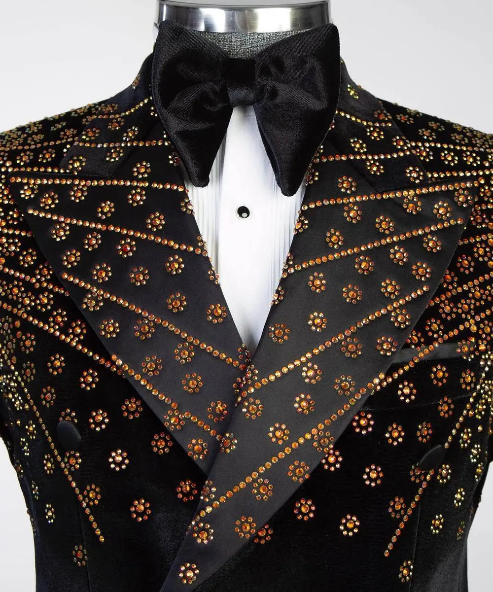 Black Velvet Tuxedo, Gold Rhinestone, Double-Breasted — photograph 5