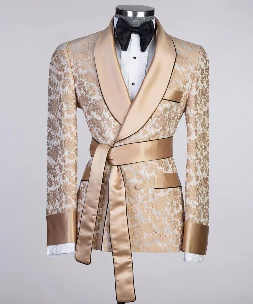 Men's Milky Brown Lace Designed Tuxedo — photograph 1