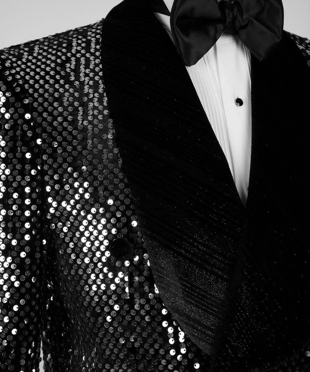 Men's 2 Piece Shining Tuxedo, Black Sequin Suit — photograph 3
