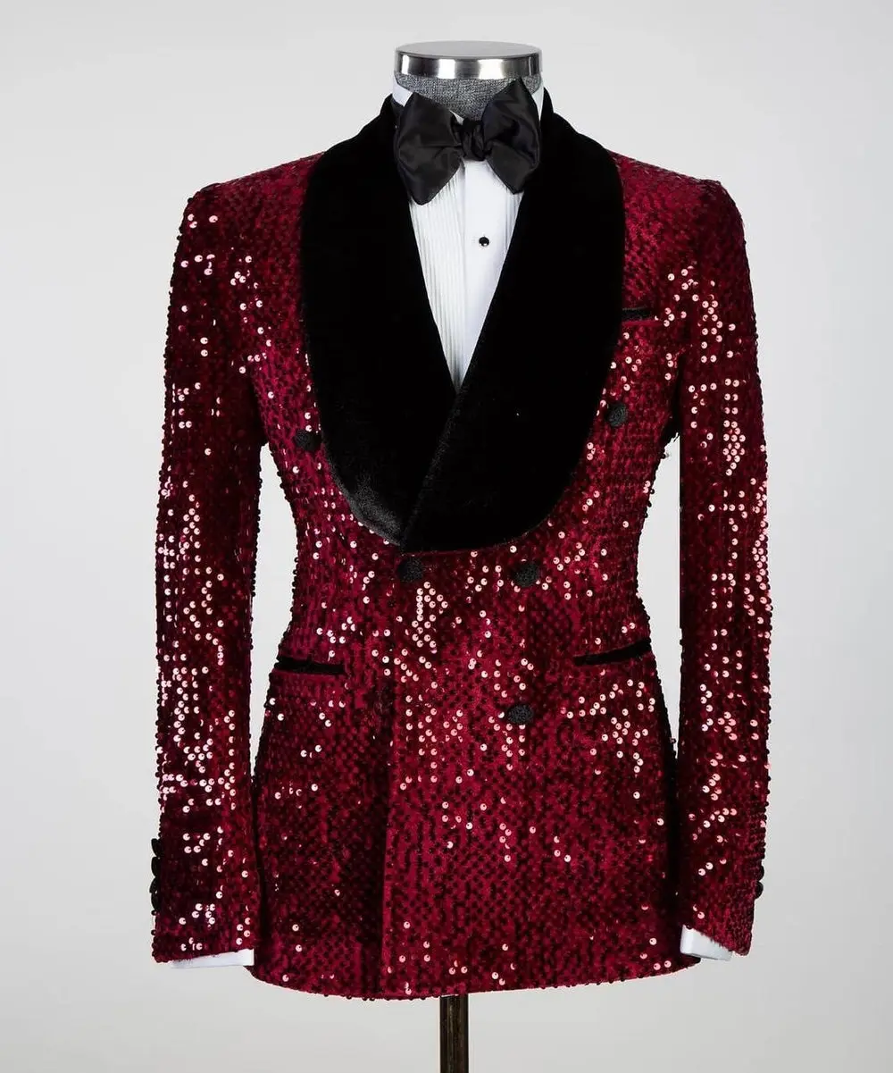 Men's 2 Piece Sequin Red/Black Tuxedo — photograph 1