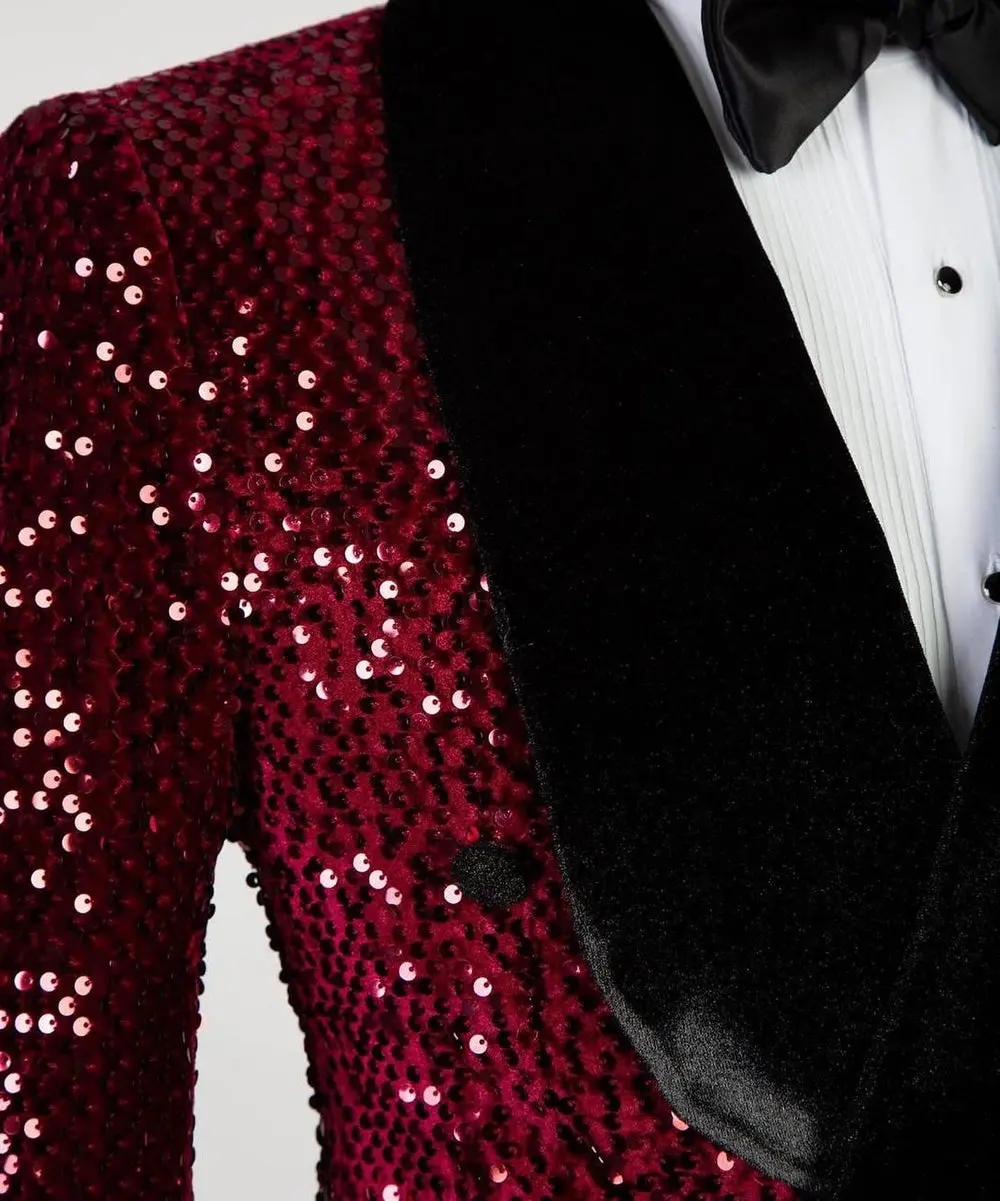 Men's 2 Piece Sequin Red/Black Tuxedo — photograph 2