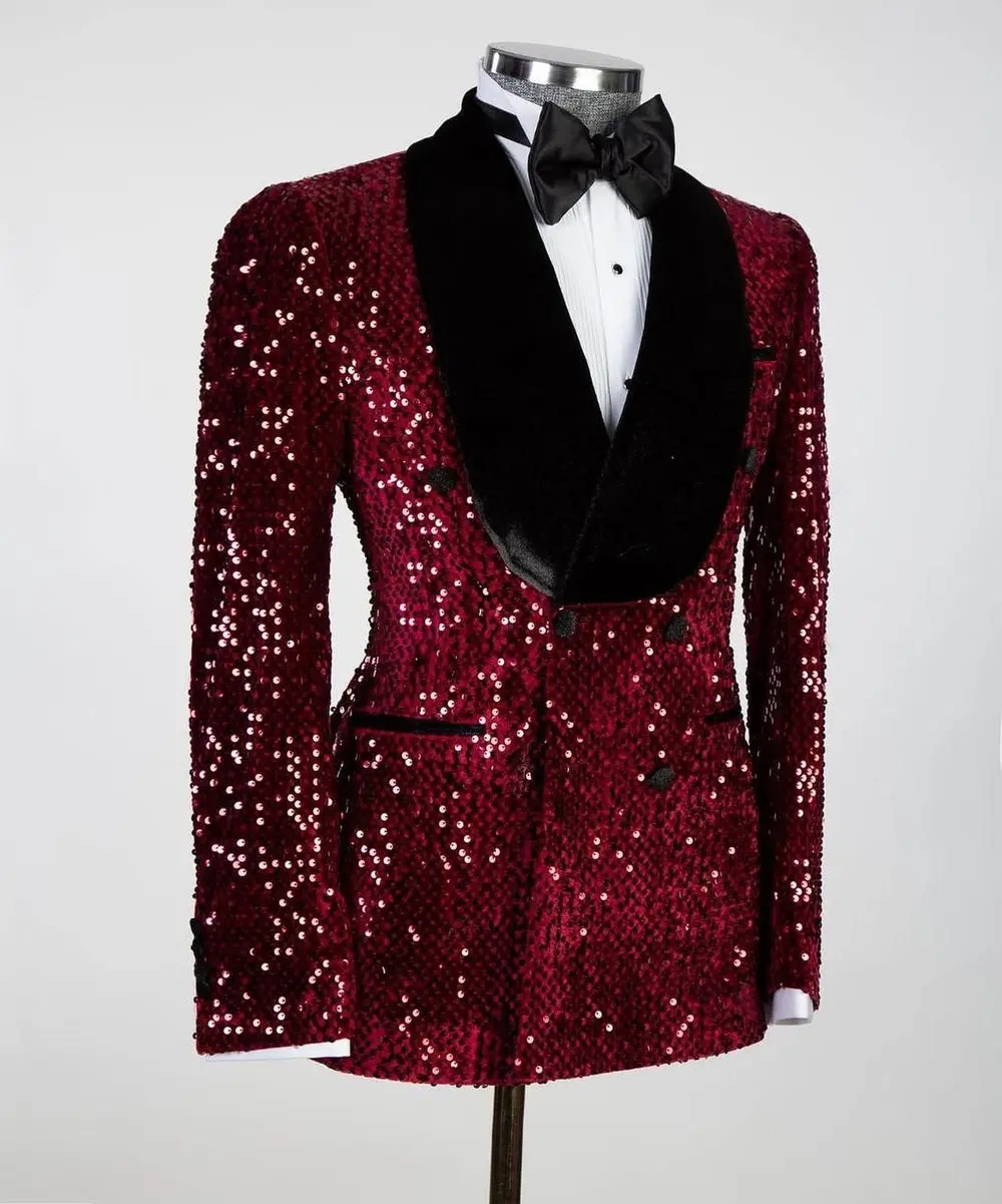 Men's 2 Piece Sequin Red/Black Tuxedo — photograph 3