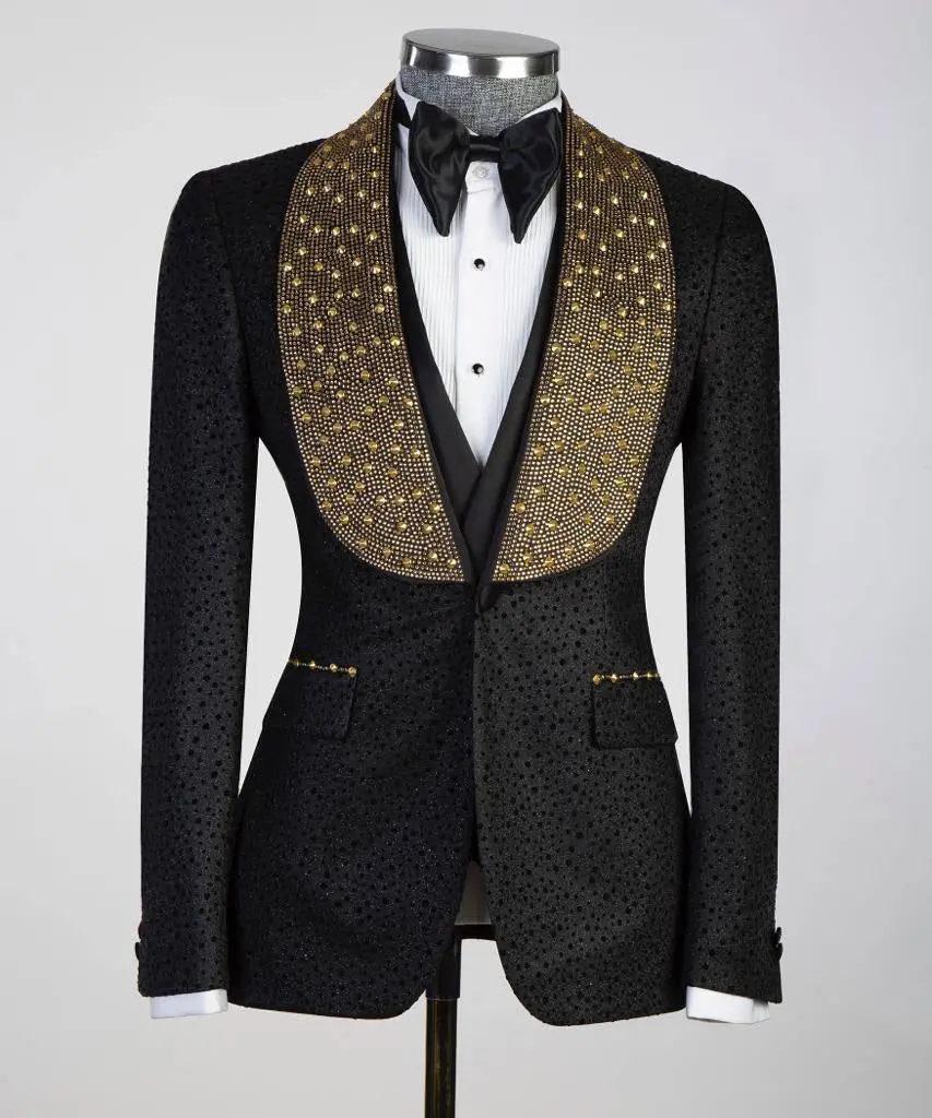 Men's Gold Beads Designed Black Tuxedo — photograph 3