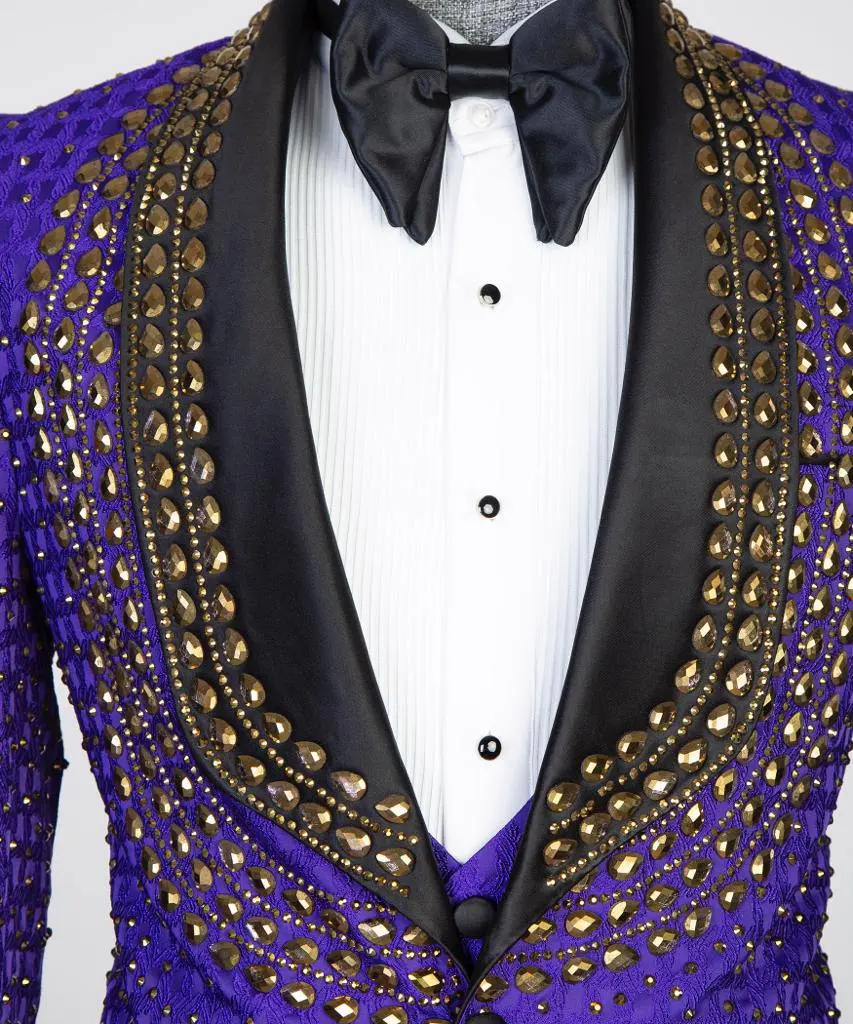 Men's 3 Piece Purple Tuxedo, Beaded Costume Suit — photograph 5