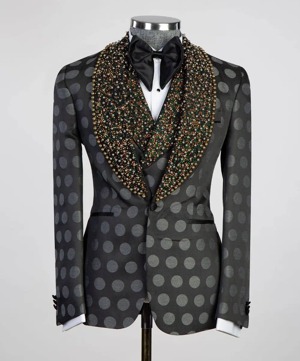 Men's 3 Piece Tuxedo Stone Detailed Collar — photograph 2