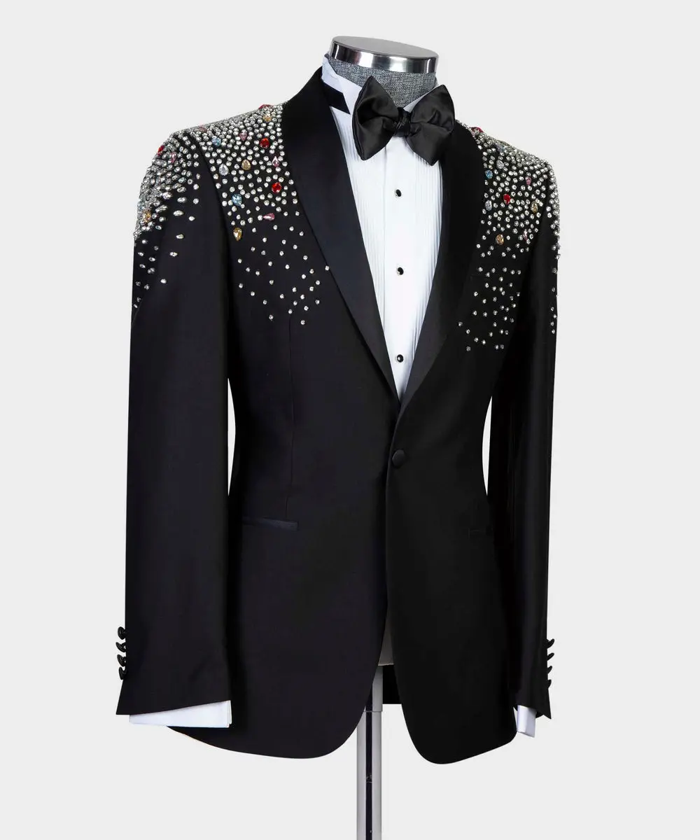 Men's 2 Piece, Shawl Lapel Beaded Tuxedo, Black — photograph 2