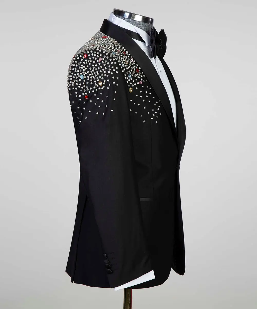 Men's 2 Piece, Shawl Lapel Beaded Tuxedo, Black — photograph 3