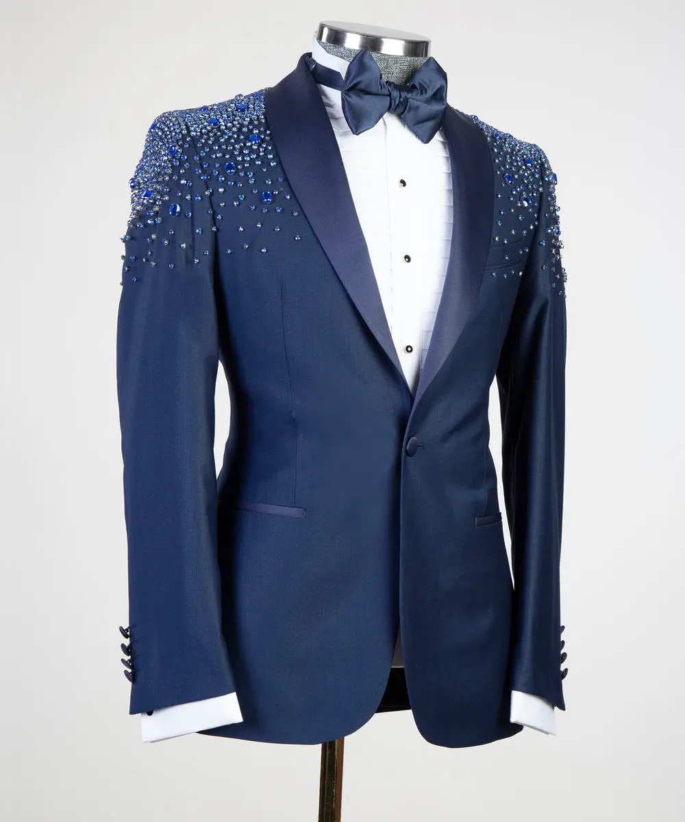 Men's 2 Piece Stoned Blue Tuxedo Suit — photograph 2