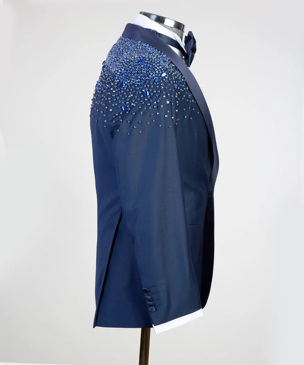 Men's 2 Piece Stoned Blue Tuxedo Suit — photograph 3