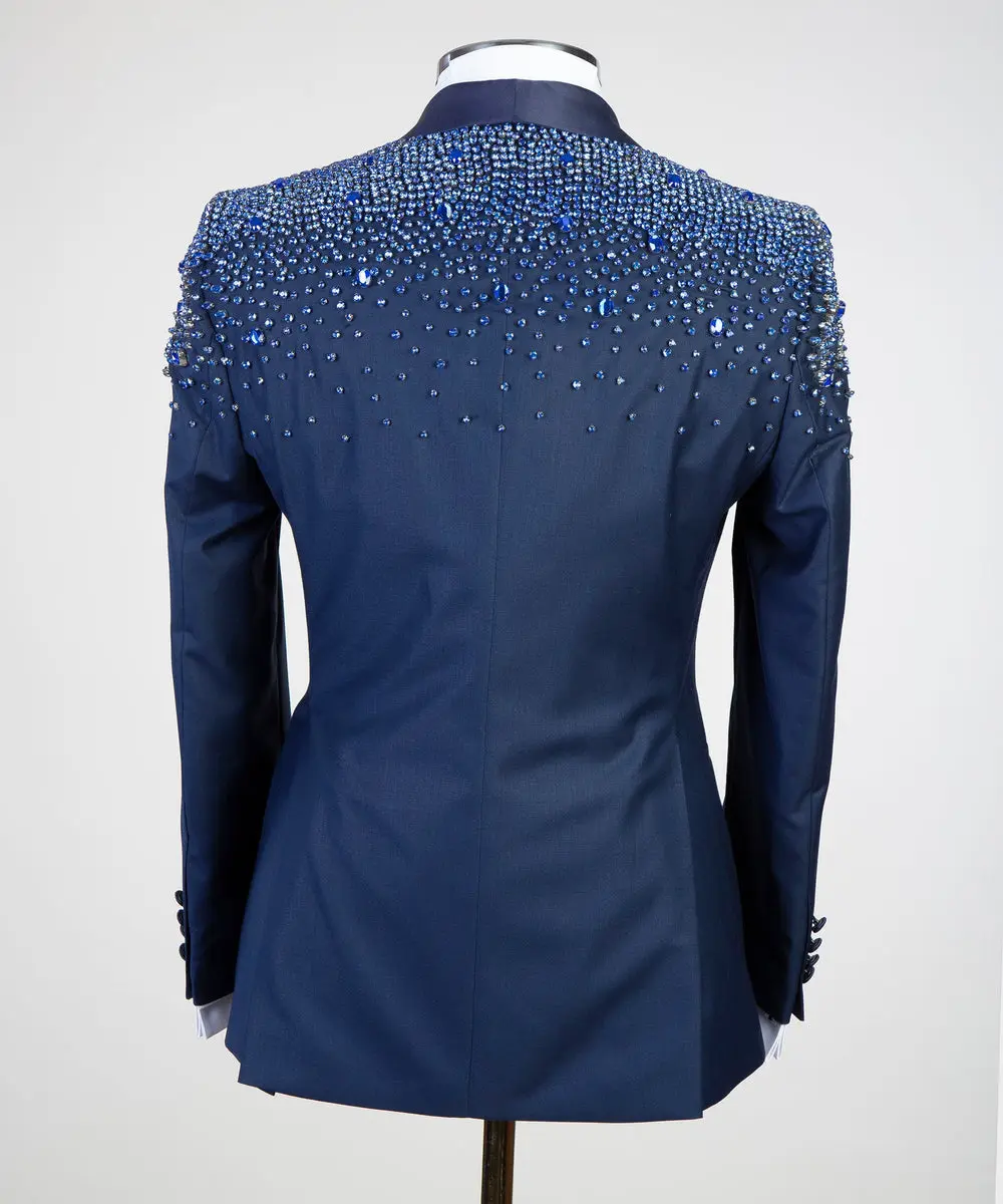 Men's 2 Piece Stoned Blue Tuxedo Suit — photograph 5