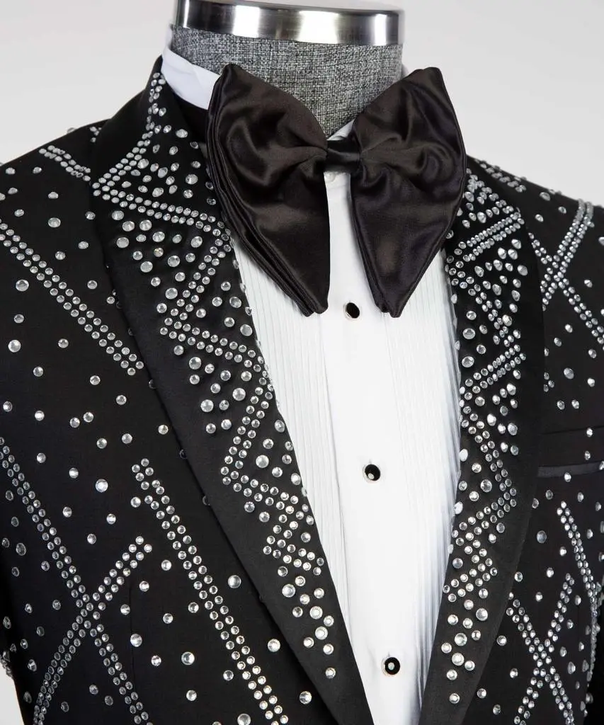 Men's 2 Piece Tuxedo, Suit, Costume, Silver Beaded — photograph 4