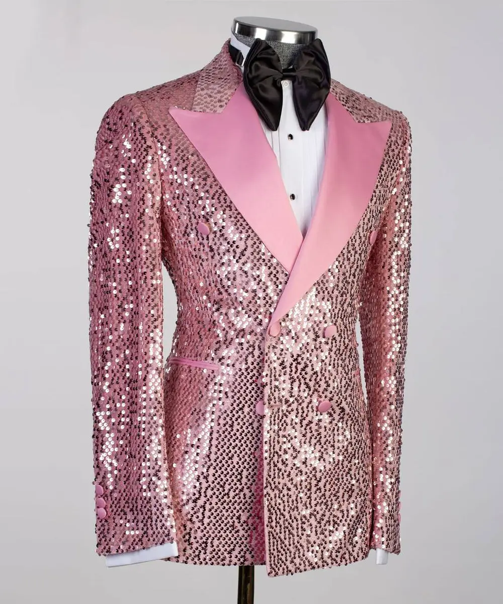 Men's 2 Piece Sequin Pink Tuxedo Suit — photograph 2