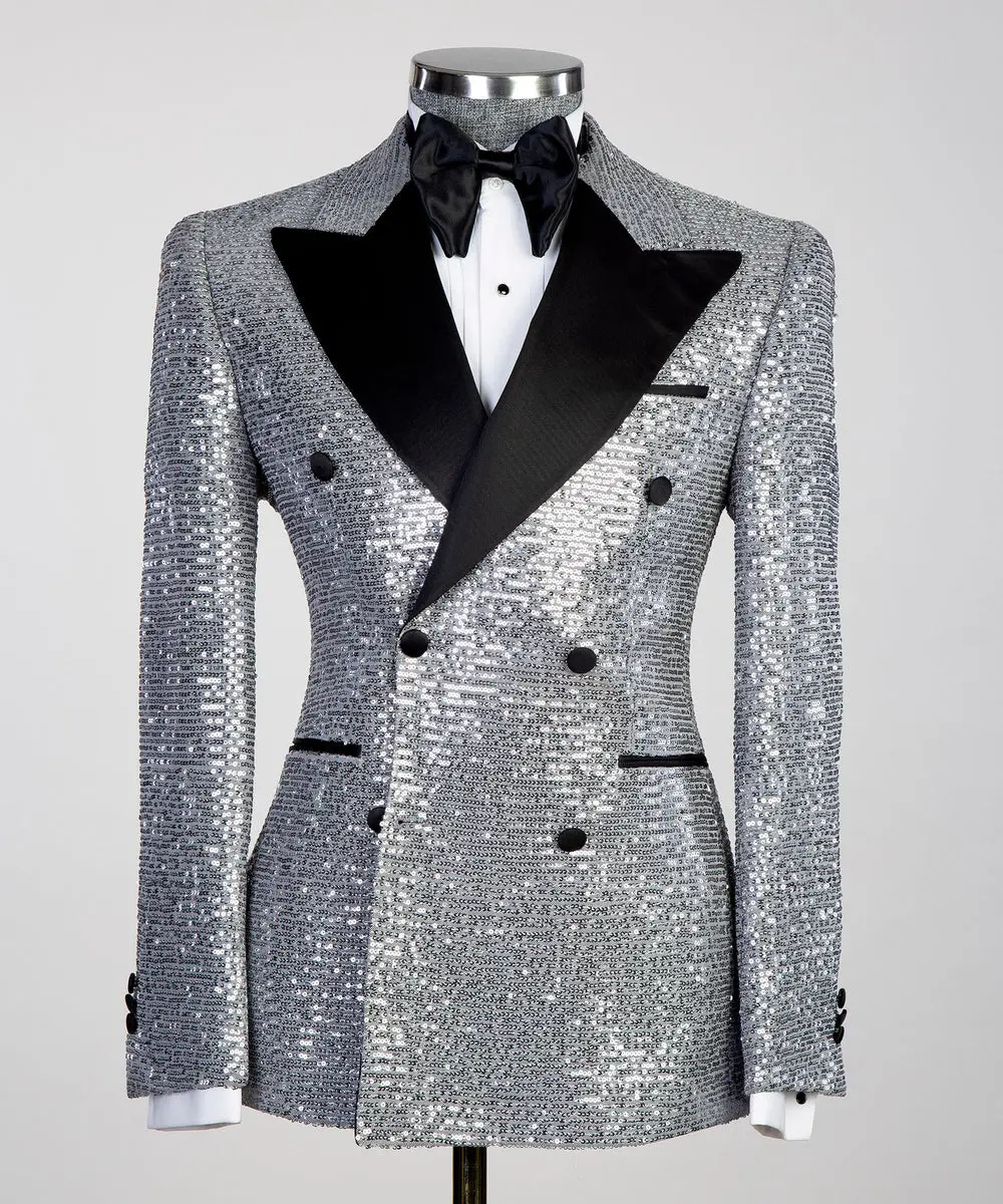 Double Breasted Silver Shiny Tuxedo — photograph 1