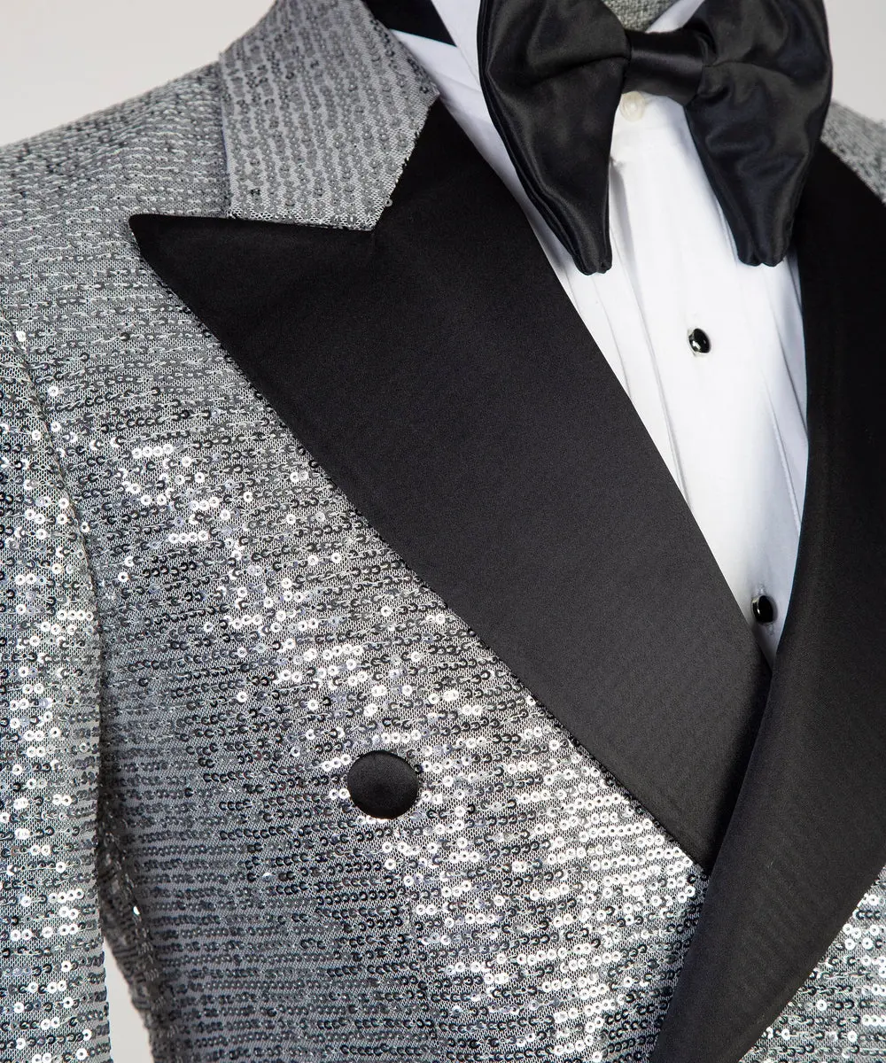 Double Breasted Silver Shiny Tuxedo — photograph 3